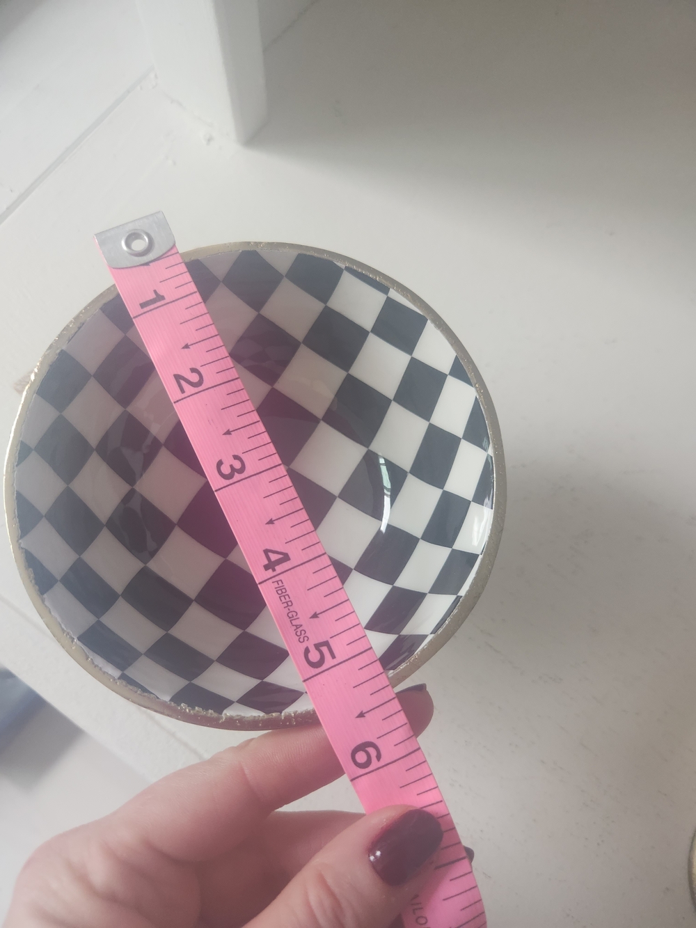 Checkerboard Ceramic Lined Brass Pedestal Bowl - Picture 3 of 9